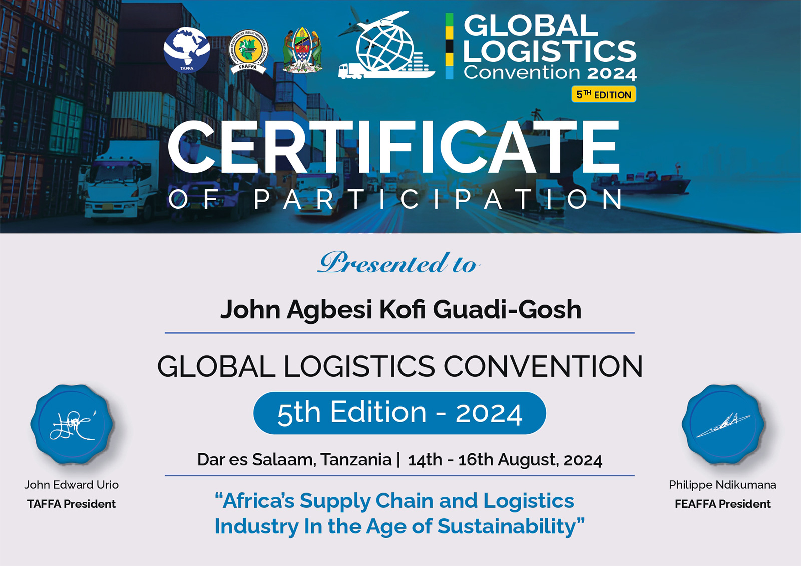 Global Logistics Convention 2024 Certificate